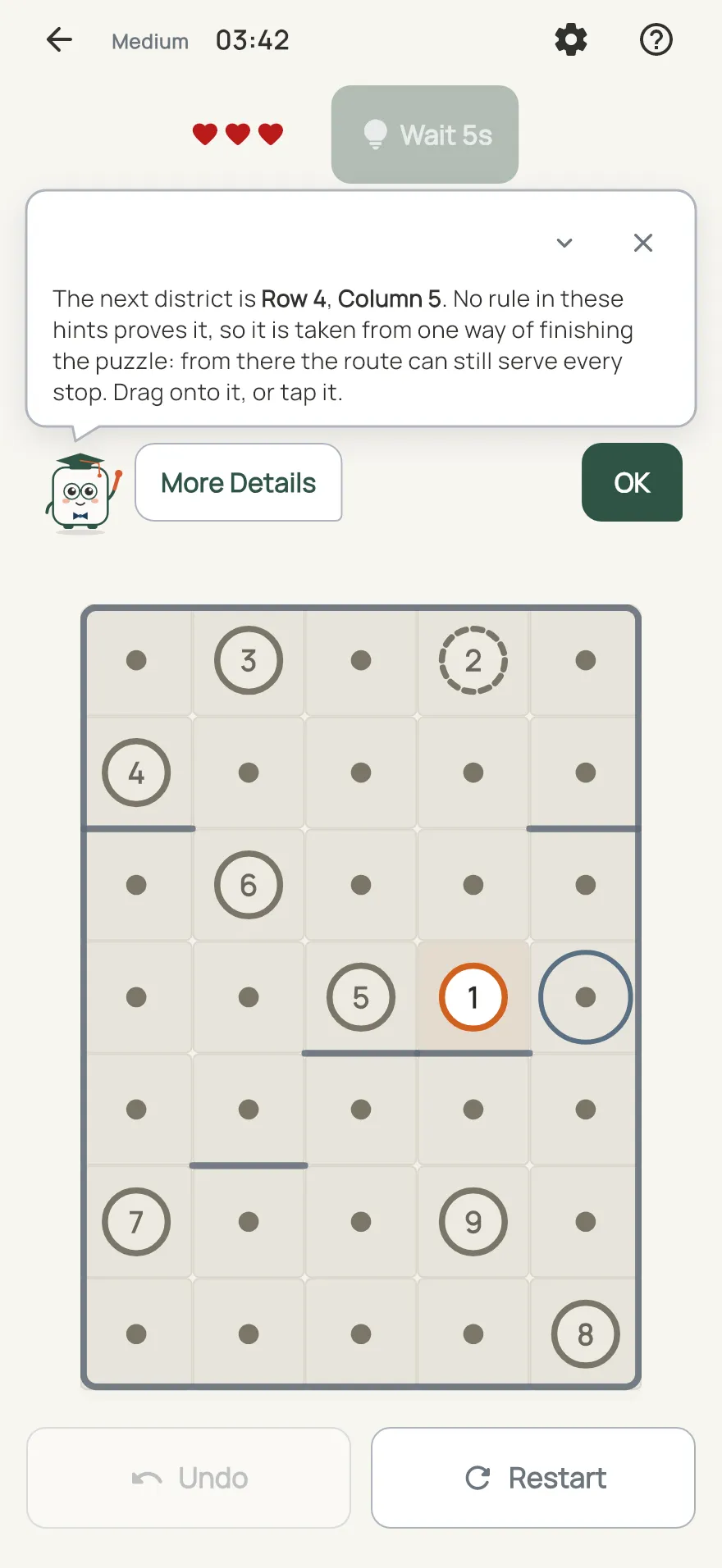 Terminus on iPhone: a hint card explaining the next move