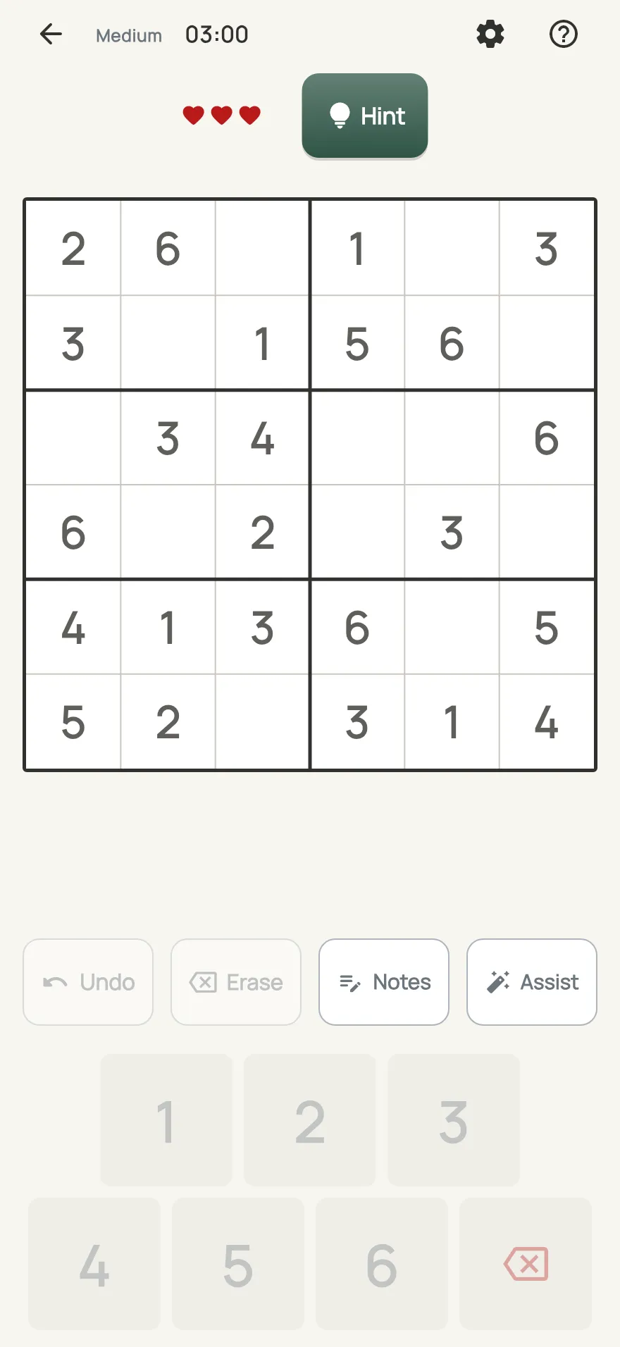 Mini Sudoku on iPhone: a board in progress