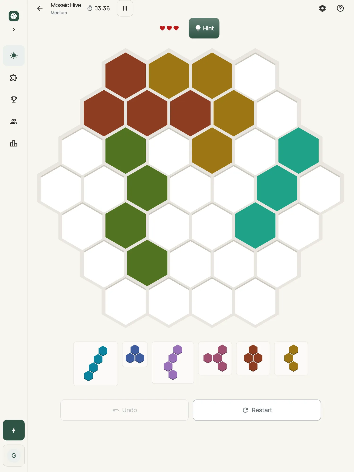 Mosaic Hive on iPad: a board in progress