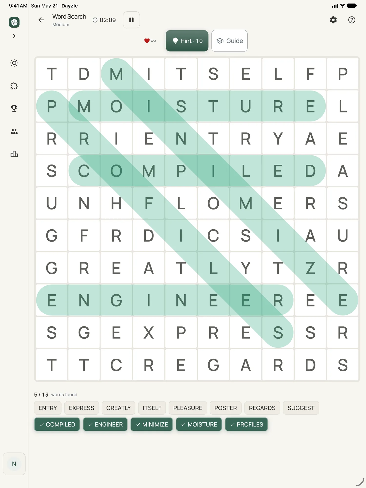 Word Search on iPad: a board in progress