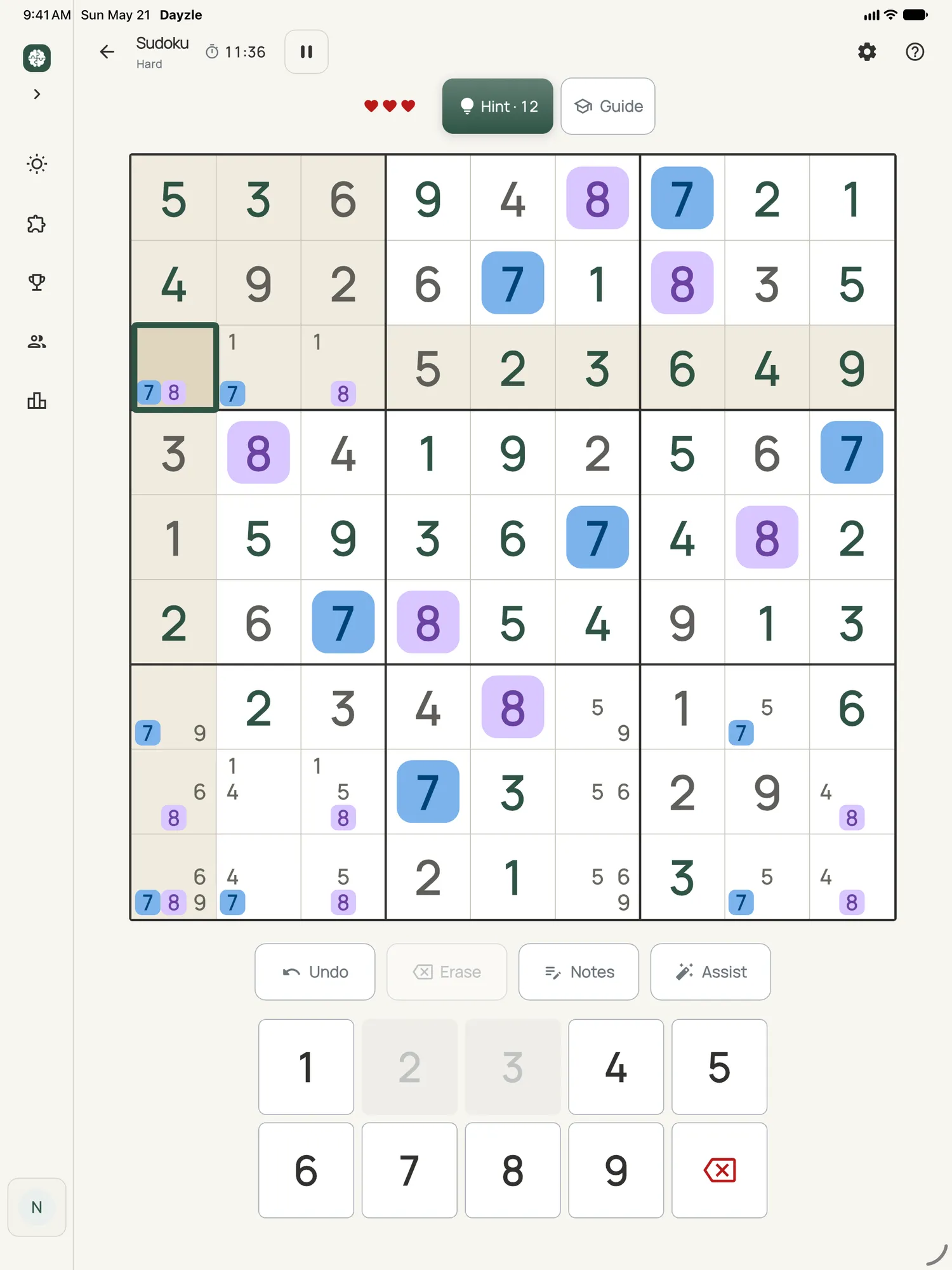 Sudoku on iPad: a board in progress