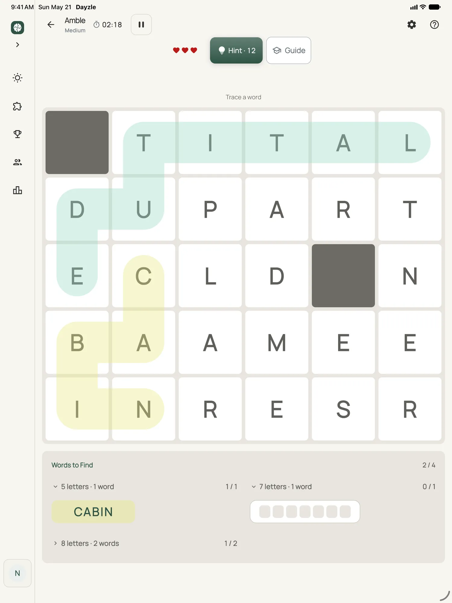 Amble on iPad: a board in progress