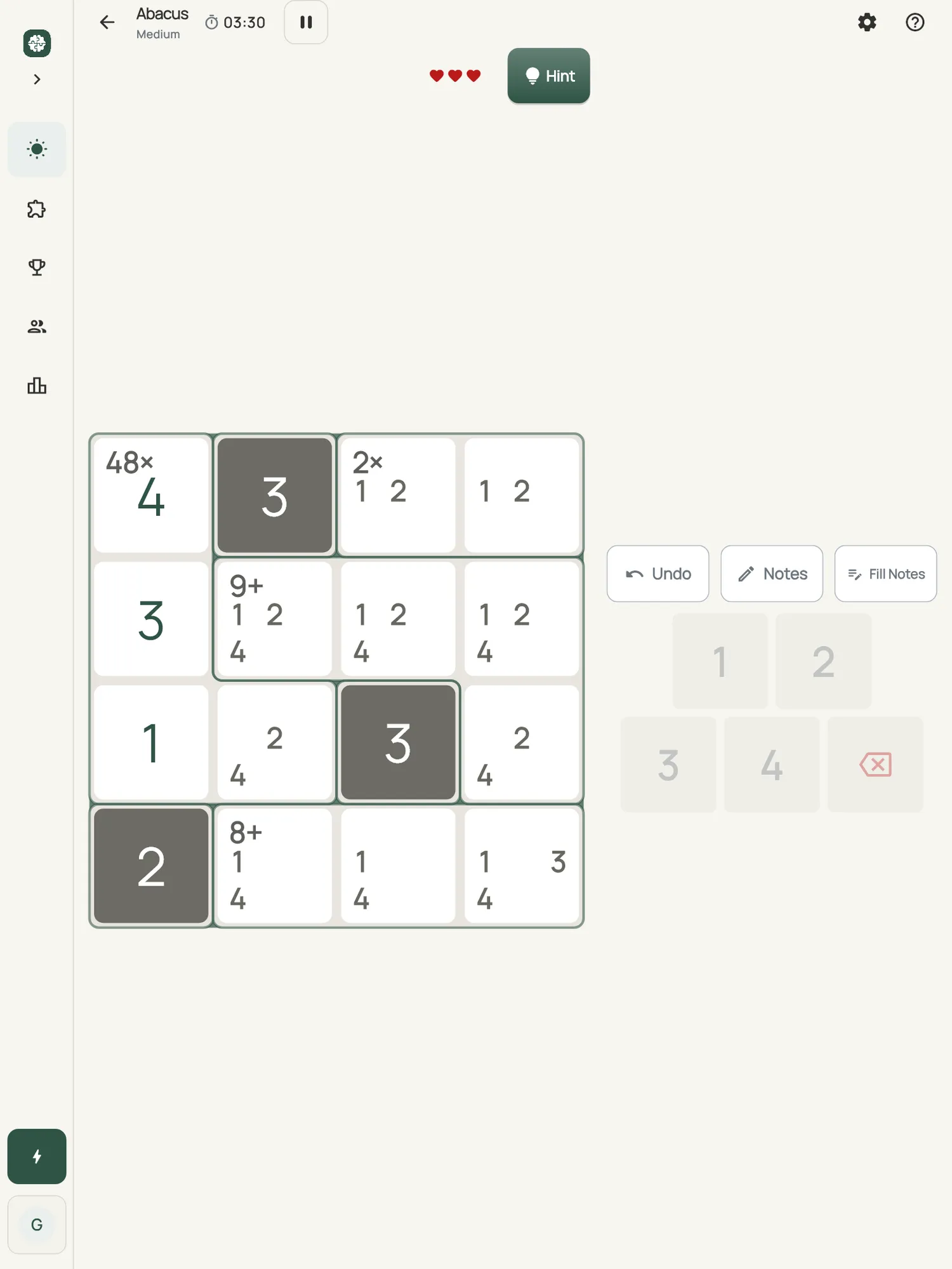 Abacus on iPad: a board in progress