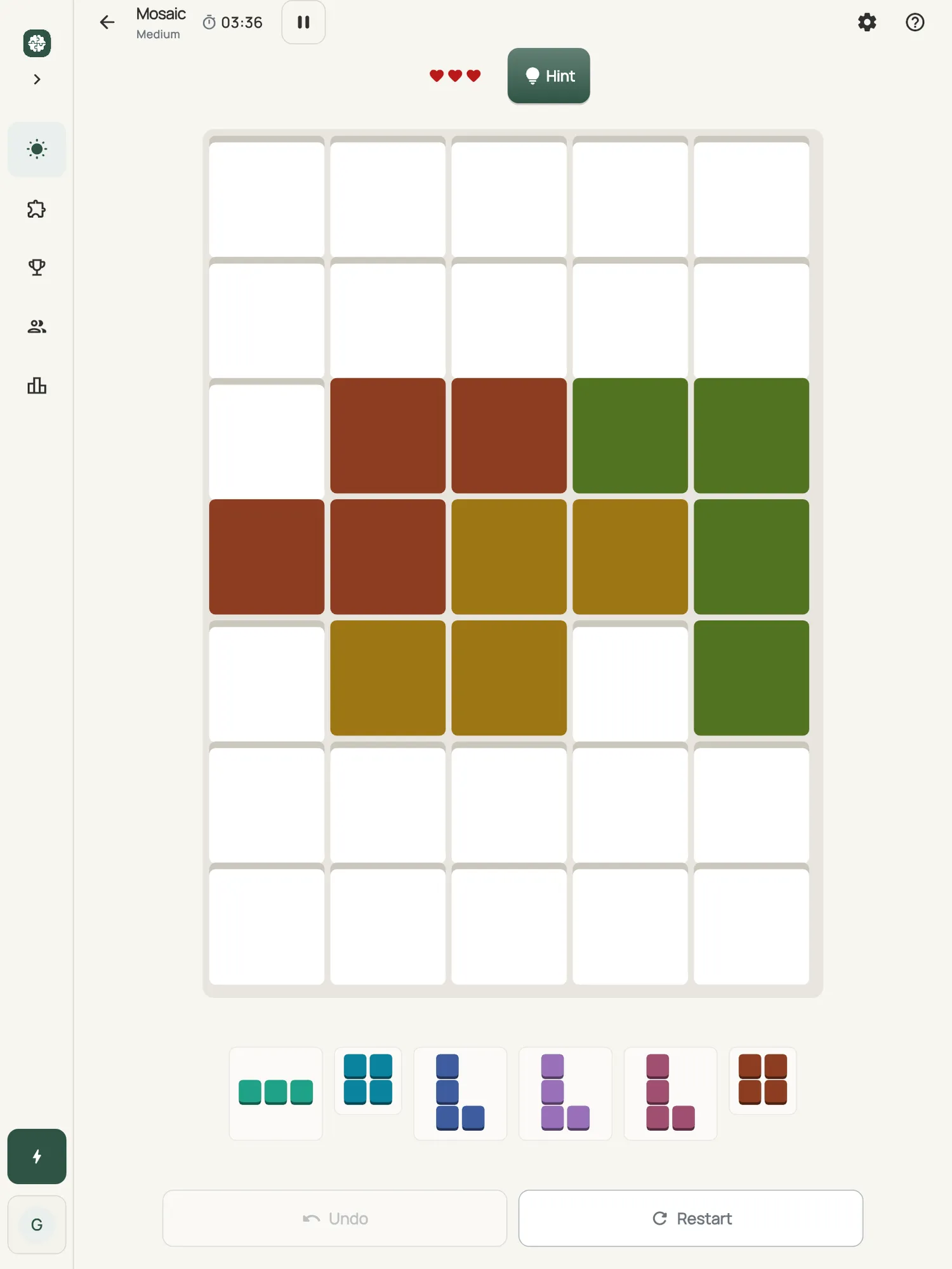 Mosaic on iPad: a board in progress