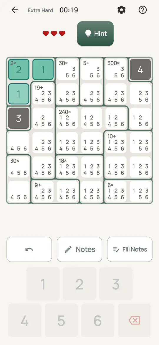 Abacus: the hint teaching Cage Minimums on a real board. In an adding cage, the smallest digits the other cells could hold cap how big each cell can be.