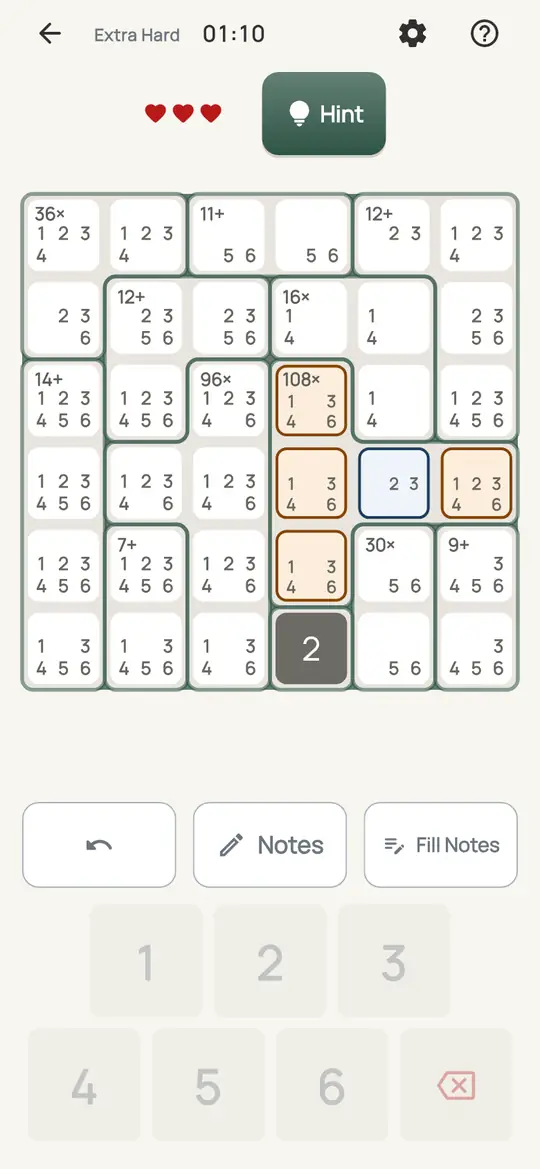 Abacus: the hint teaching Hidden Single on a real board. A digit with only one possible cell left in a row or column.