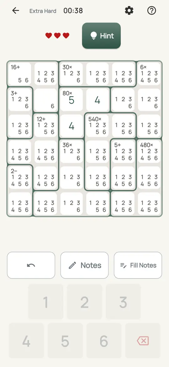 Abacus: the hint teaching Naked Single on a real board. An empty cell where every digit but one is already in its row or column, or a cell with one note left.