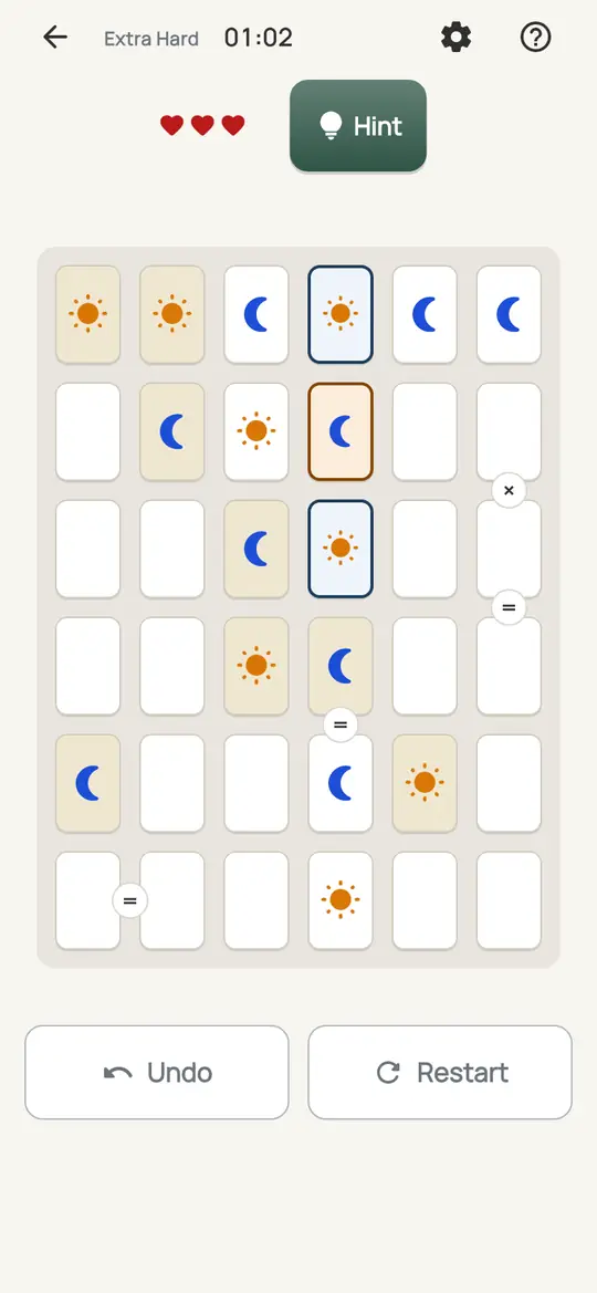 Equinox: the hint teaching Only One Way to Finish on a real board. Write out every allowed way to finish one line. If they all agree on a cell, that cell is settled.