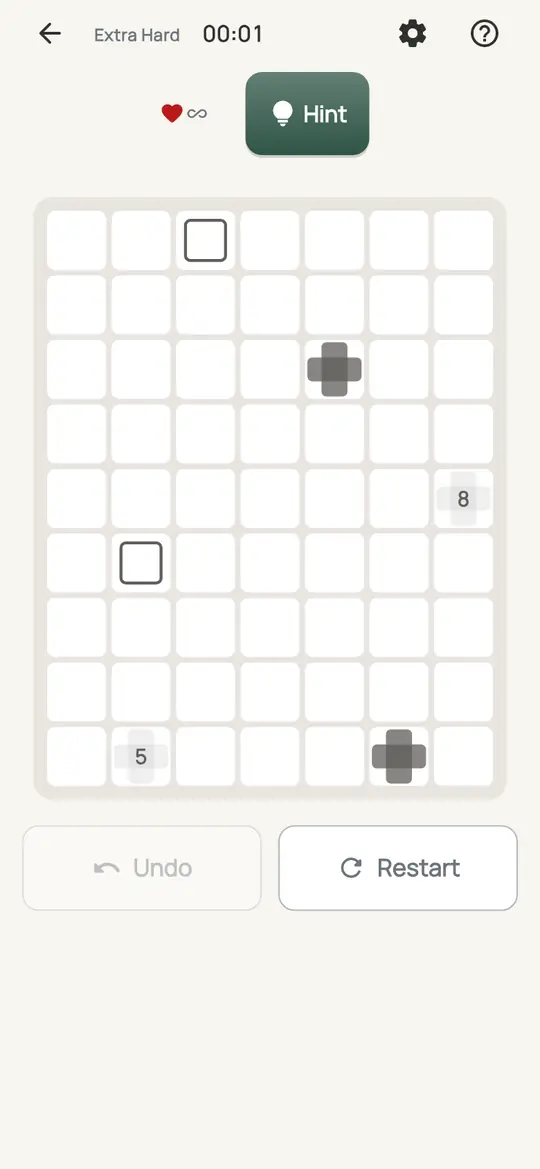 Parcel: the hint teaching Only One Fit on a real board. Find a clue that has only one rectangle left that works. Draw it.