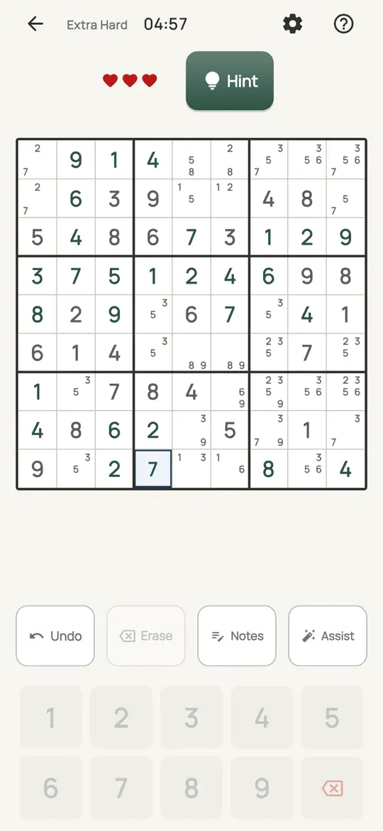 Sudoku: the hint teaching Unique Rectangle on a real board. Four squares at the corners of a rectangle across two boxes, three of them holding the same two notes and nothing else.