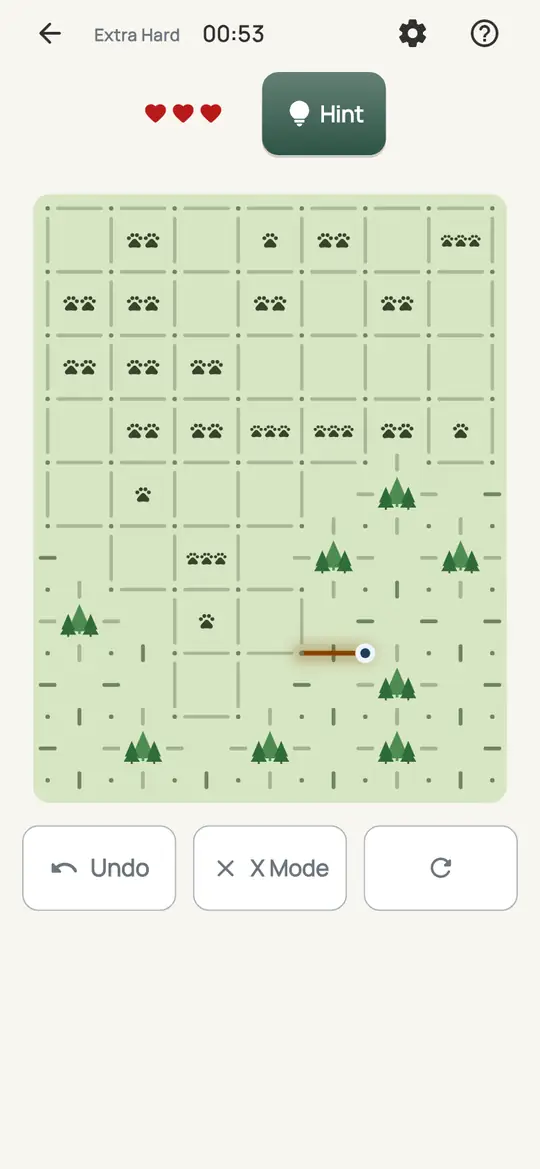 Trailhead: the hint teaching Neighbours on a real board. Find two three-print clearings side by side. The side they share and the far side of each are trail.