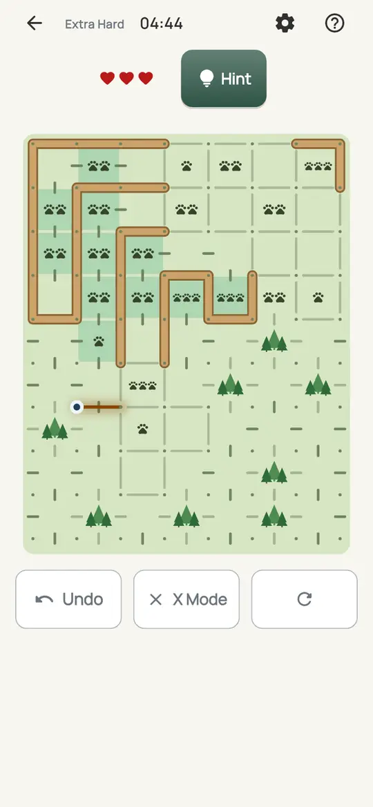 Trailhead: the hint teaching No Early Loop on a real board. Find a stretch that would join the two ends of your drawn trail into a small ring. It can't be trail.